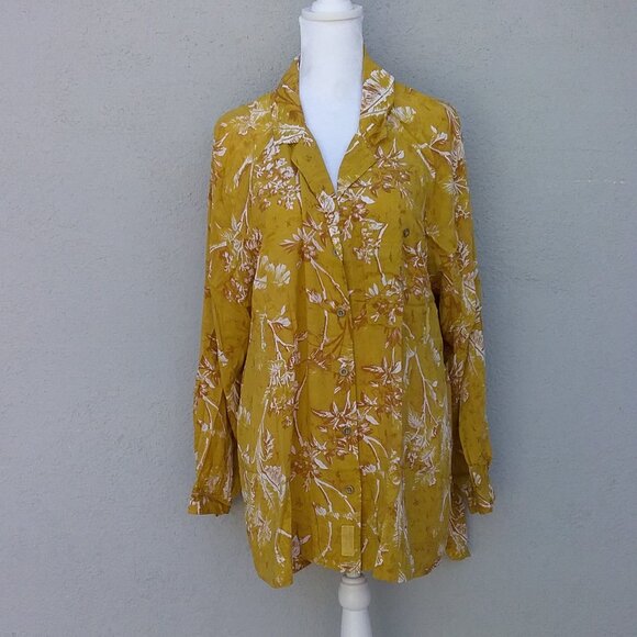 Free People We the Free "It's A Vibe" Yellow Lagenlook Long Sleeve Shirt Medium - Picture 4 of 8